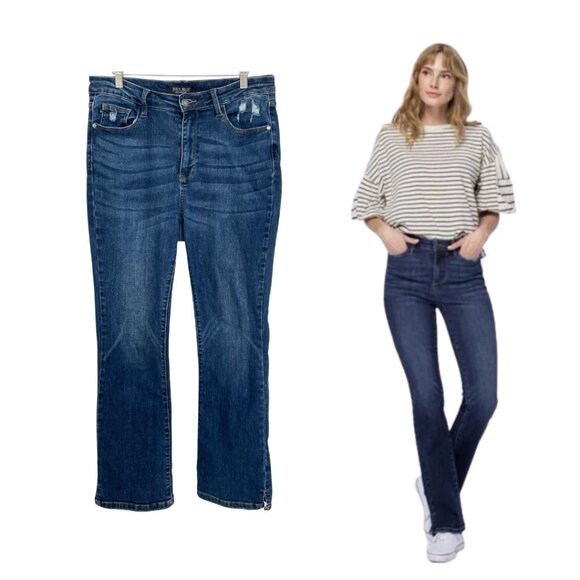 Judy Blue Jeans Women 11/30 Slim Bootcut High Rise Dark Wash Split Hem JB88290-S - Picture 1 of 15